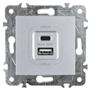Elhard USB A+C zásuvka Royal 20W, stříbrná YK2133S