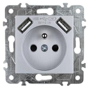 Elhard Zásuvka + 2x USB Royal, stříbrná YK2190S