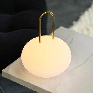 Dyberg Larsen LED akumulátorová lucerna Ellipse, bílá/mosazná, IP44, stmívatelný, Bílá / opál, Plast, Moderní