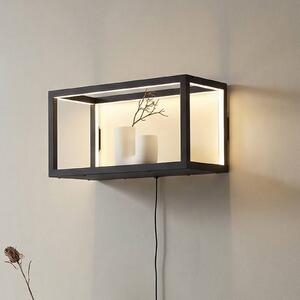 Lindby LED nástěnné světlo Birta, zástrčka, police, 51 cm, USB, stmívatelný, Černá, Obývací pokoj / jídelna, kov, Moderní