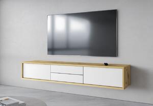 Závěsný TV stolek se šuplíky IRVING 2 - dub artisan / bílý