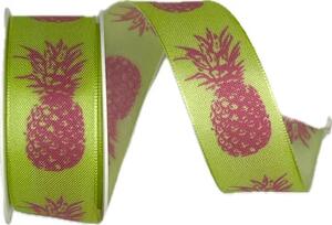 Stuha saténová zelená PINEAPPLE 25mm x 2,5m (4,-Kč/m)