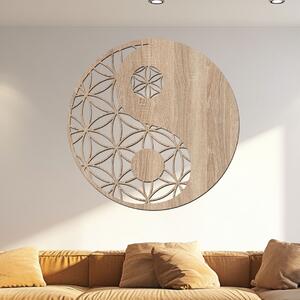 Dřevěná obraz Ying Yang Květ Života Zvolte barvu dekoru: Dub Sonoma | Rozměry Ø (cm): 40