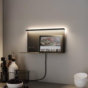 Paulmann LED nástěnné světlo Jarina černá 35 cm odkládací plocha USB port, stmívatelný, Černá, Ložnice, kov, Moderní
