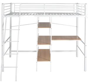 Vysoká postel s psacím stolem bílo-hnědá kov 90 x 200 cm