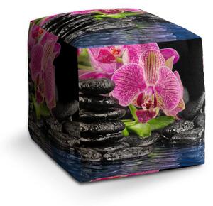 Sablio Taburet Cube Orchidej na kamenech - 40x40x40 cm