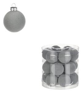 Vánoční plastové koule, sametové, šedivá barva. Cena za 1box/18ks