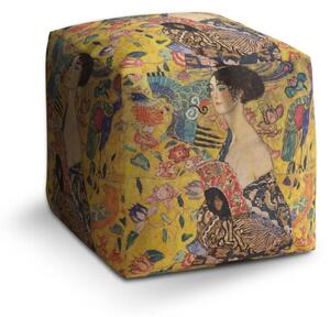 Sablio Taburet Cube Dáma s vějířem - Gustav Klimt - 40x40x40 cm