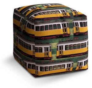 Sablio Taburet Cube Lisabonské historické tramvaje Zelený Pattern - 40x40x40 cm