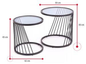 Set konferenčních stolků ELIANA, 50x50x50/42x45x42, černá/kouřové sklo