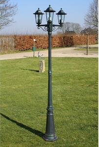 Zahradní lampa vysoká 3 ramena 215 cm tmavě zelená/černá hliník