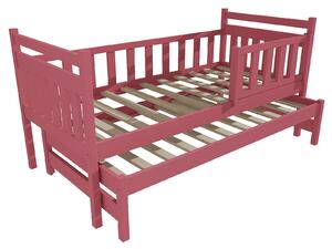 Vomaks Dětská postel s výsuvnou přistýlkou DPV 004 se zábranou Rozměr: 80 x 190 cm, Barva: barva růžová
