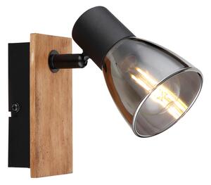 Globo 54307-1W CLAUDE - Nástěnná lampička s dřevěnou monturou a kouřovým sklem, vypínač, 1 x E14 (Nástěnná lampa s vypínačem na svítidle)