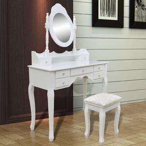 Toaletní stolek se zrcadlem, stoličkou a 7 šuplíky bílý