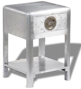 Letecký hliníkový vintage odkládací stolek s 1 zásuvkou