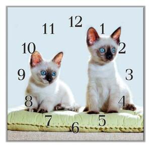 Nástěnné hodiny 30x30cm siamské kočky na podložce - plexi