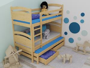 Vomaks Patrová postel s výsuvnou přistýlkou PPV 002 Rozměr: 80 x 180 cm, Barva: surové dřevo, Prostor mezi lůžky: 80 cm