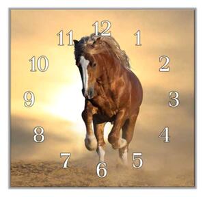 Nástěnné hodiny 30x30cm hnědý kůň v klusu - plexi