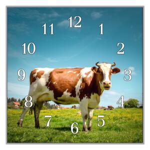Nástěnné hodiny 30x30cm kráva na pastvě - plexi