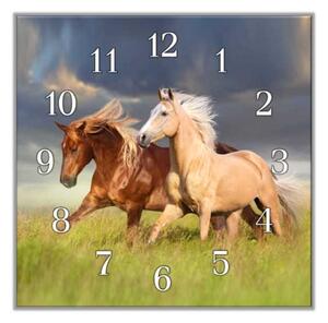 Nástěnné hodiny 30x30cm dva koně v trávě - plexi