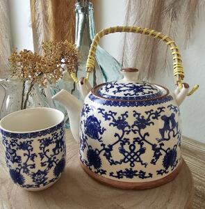Konvička na čaj s modrými ornamenty - 18*14*12 cm / 0,8L