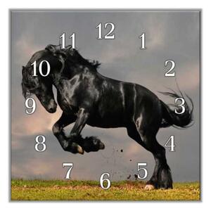 Nástěnné hodiny 30x30cm černý Fríský kůň - plexi