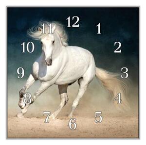 Nástěnné hodiny 30x30cm bílý kůň v prachu - plexi