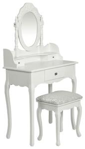 Toaletní stolek se zrcadlem a stoličkou bílý