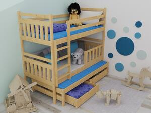 Vomaks Patrová postel s výsuvnou přistýlkou PPV 004 se zábranou Rozměr: 80 x 180 cm, Barva: moření ořech, Prostor mezi lůžky: 80 cm