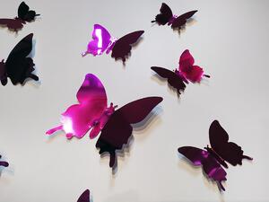 3D motýli na zeď metalická růžová 12 ks 12 x 10 cm