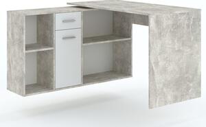 Rohový psací stůl ZAVALLA - beton / bílý