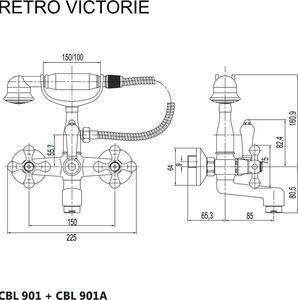 Mereo Vanová nástěnná baterie, Retro Viktorie, 150 mm, s příslušenstvím, chrom CBL901