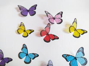 3D dekorace motýlci pestrobarevní 18 ks šíře 5 a 6,5 cm