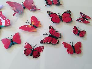 3D motýli na zeď červená 12 ks 5,5 cm až 12 cm