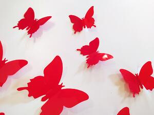3D dekorace motýli červená 12 ks šíře 6 x 10 cm, šíře 6 x 5 cm