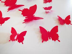 3D dekorace motýli červená 12 ks šíře 6 x 10 cm, šíře 6 x 5 cm