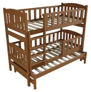 Vomaks Patrová postel s výsuvnou přistýlkou PPV 007 se zábranou Rozměr: 90 x 200 cm, Prostor mezi lůžky: 100 cm, Barva: moření dub