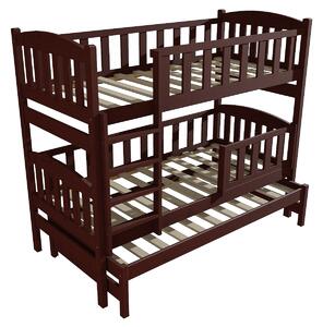 Vomaks Patrová postel s výsuvnou přistýlkou PPV 007 se zábranou Rozměr: 80 x 180 cm, Prostor mezi lůžky: 80 cm, Barva: moření ořech