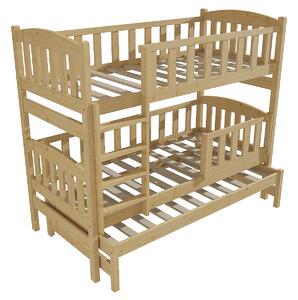 Vomaks Patrová postel s výsuvnou přistýlkou PPV 007 se zábranou Rozměr: 80 x 180 cm, Barva: surové dřevo, Prostor mezi lůžky: 80 cm