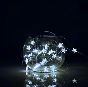 Vnitřní LED vánoční mini řetěz - hvězdičky, 4m, 40 LED diod, studená bílá, na baterie