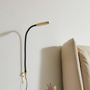 Lindby Flexola LED lampa na čtení, zlatá, kulatá, železo, zástrčka