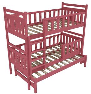 Vomaks Patrová postel s výsuvnou přistýlkou PPV 008 se zábranou Rozměr: 80 x 180 cm, Prostor mezi lůžky: 80 cm, Barva: barva růžová