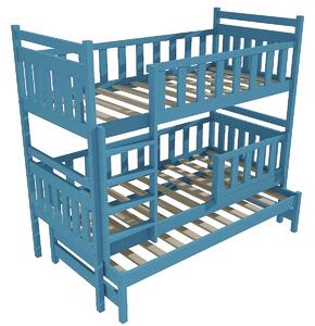 Vomaks Patrová postel s výsuvnou přistýlkou PPV 008 se zábranou Rozměr: 80 x 180 cm, Prostor mezi lůžky: 80 cm, Barva: barva modrá
