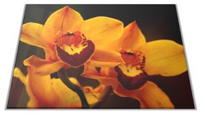 Skleněné prkénko květy sytě žluté orchideje - 30x20cm
