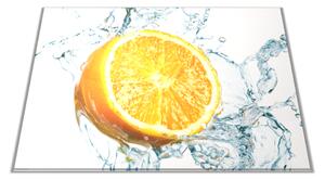 Skleněné prkénko ovoce půl pomeranče ve vodě - 30x20cm