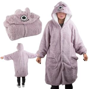 VERK Teplá televizní deka s rukávy, kapucí a knoflíky - purple