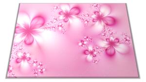 Skleněné prkénko abstraktní růžové květy - 30x20cm