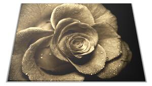 Skleněné prkénko květy růže s rosou - 30x20cm