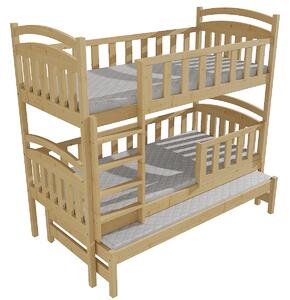Vomaks Patrová postel s výsuvnou přistýlkou PPV 014 se zábranou Rozměr: 90 x 180 cm, Barva: moření dub, Prostor mezi lůžky: 80 cm