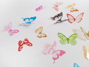 3D dekorace motýlci barevní 18 ks šíře 5 a 6,5 cm